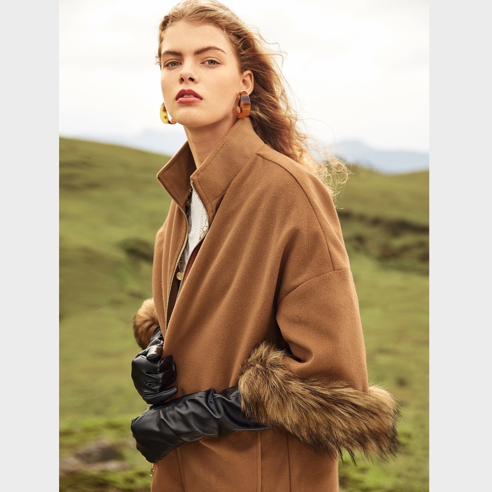 Boho Faux Fur Camel Coat Jacket - Picture 4 of 9